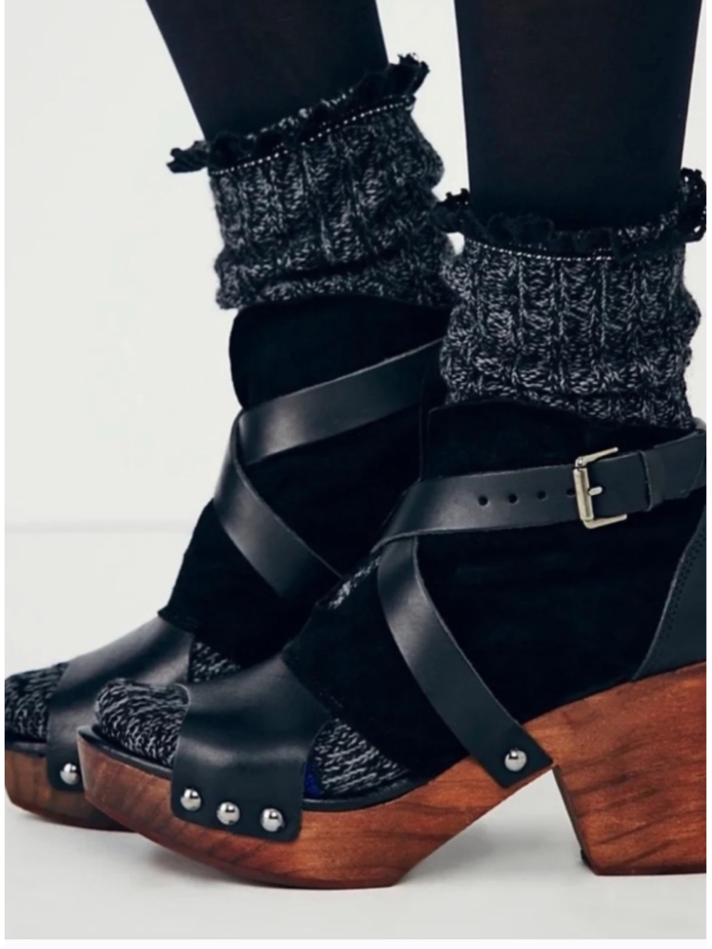 Free People Rendering Clog Black Leather Suede SIZE 39
